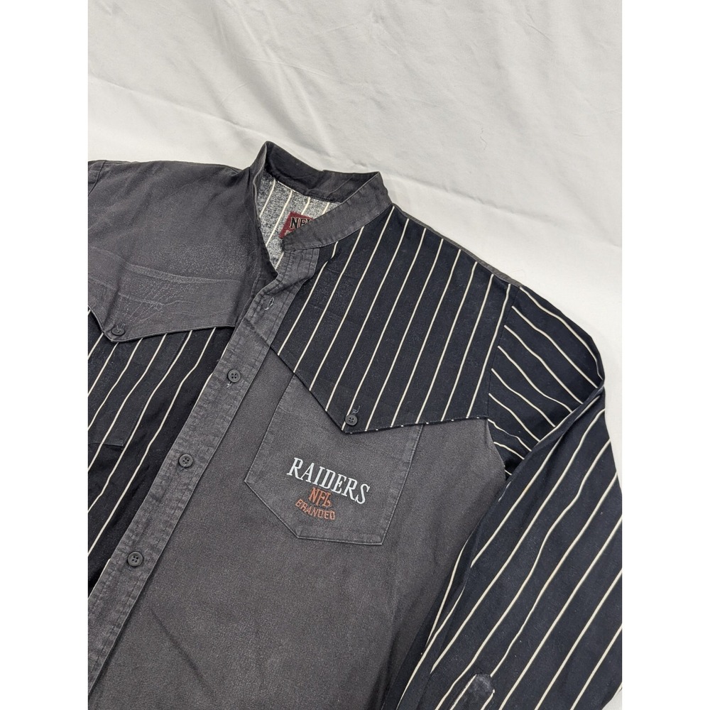 Vintage NFL Branded by Karman Mens Western Shirt XL Oakland Raiders Striped